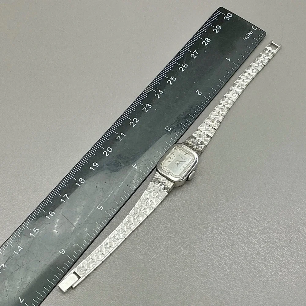 Vintage Timex Watch Womens Manual Wind Silver Tone Rectangle Bracelet Working